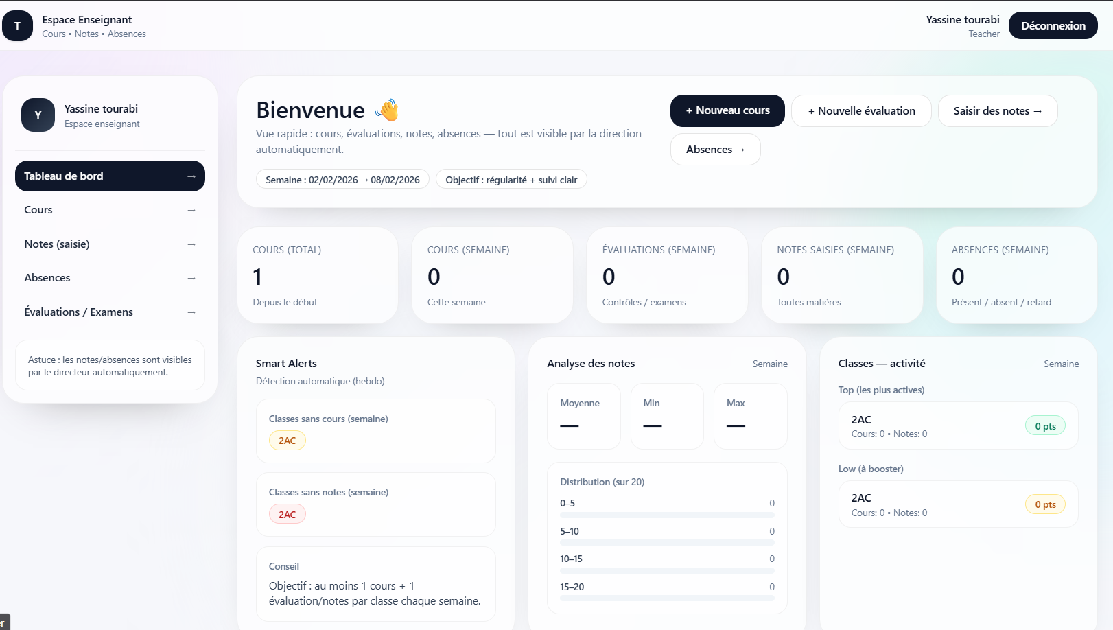 Interface Enseignant
